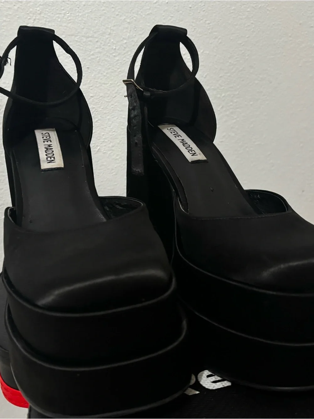 Steve Madden Charlize Black Platform Ankle-Strap Platforms